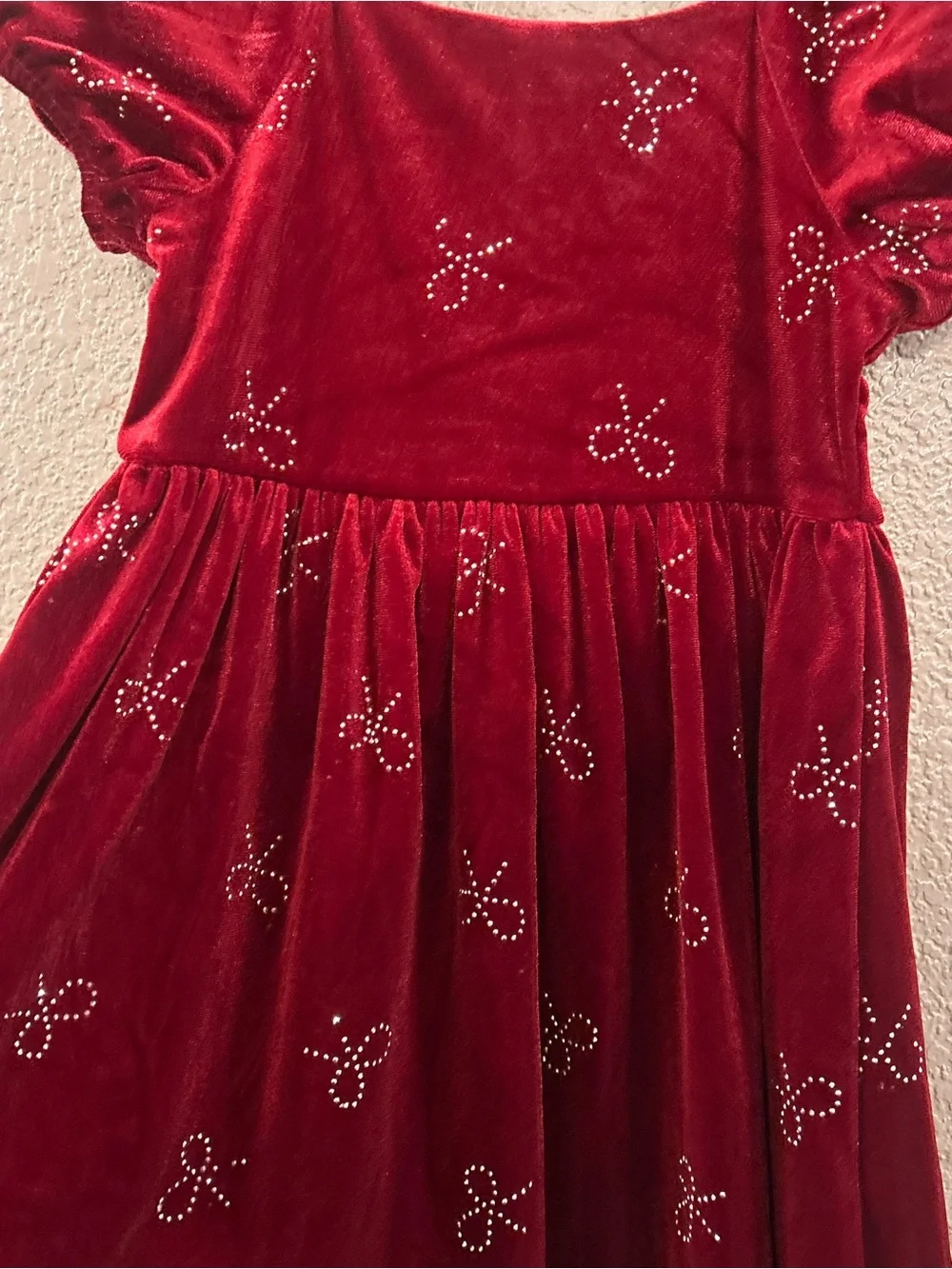 Red Velvet Rhinestone Puff Sleeve Dress Blueberi boulevard 4T
